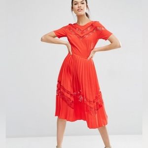 Pleated Asos midi with lace chevron inserts
